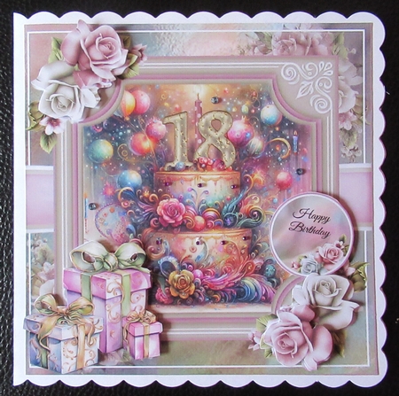 18th Birthday Cake Card Front With Decoupage by Davina Rundle