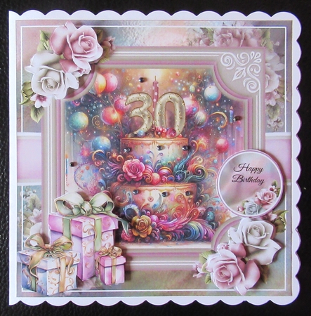 30th Birthday Cake Card Front With Decoupage by Davina Rundle
