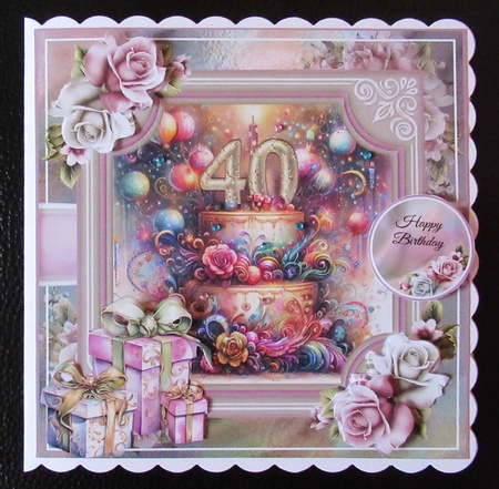 40th Birthday Cake Card Front With Decoupage by Davina Rundle