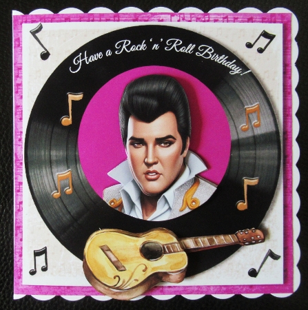 Cartoon Elvis themed birthday card topper for 6 x 6 card by Davina Rundle