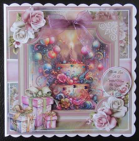 Birthday Cake Card Front With Decoupage by Davina Rundle