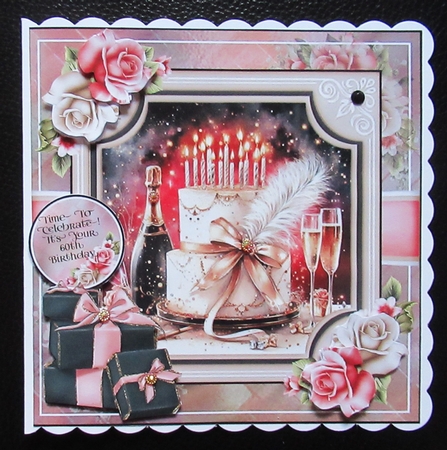 Beautiful Birthday Cake Card Front With Decoupage by Davina Rundle
