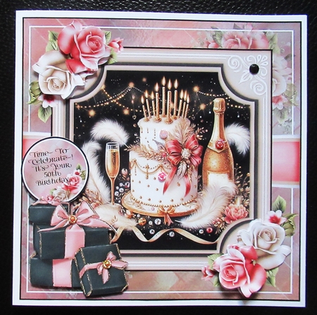 Beautiful Birthday Cake 3 Card Front With Decoupage by Davina Rundle