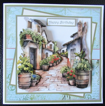 Village in spring 7x7 card, sentiment tiles, topper, decoupage, insert and topper by Davina Rundle