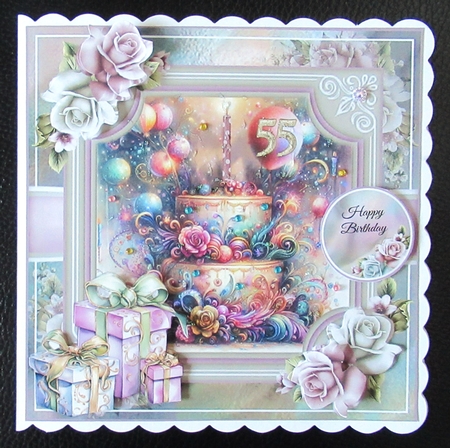 55yrs Birthday Cake Card Front With Decoupage by Davina Rundle