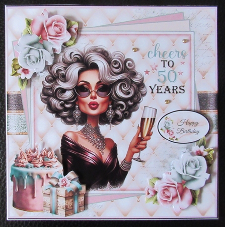 Cheers To 50 Years Card Front With Decoupage  by Davina Rundle