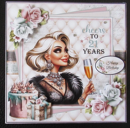 Cheers To 21 Years Card Front With Decoupage by Davina Rundle