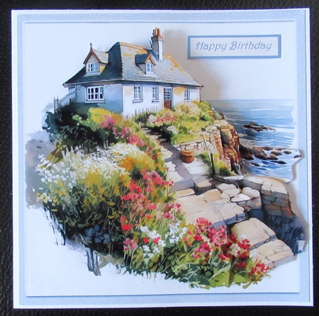 Cornish cottage on cliff side 7x7 by Davina Rundle
