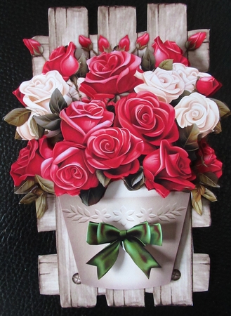 Flowerpot Gorgeous Roses on Wooden Trellis by Davina Rundle