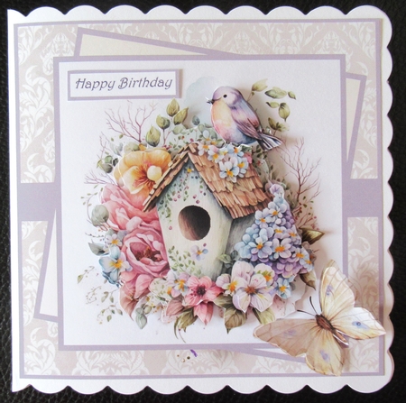 Birdhouse and flowers 7x7 by Davina Rundle
