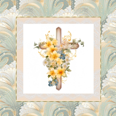 Cross with Florals in Yellow - Mix 1 by Davina Rundle
