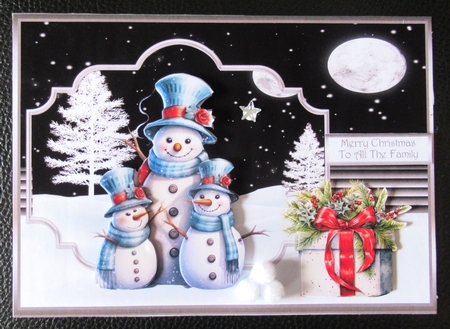 Snowman family A5 card and decoupage by Davina Rundle