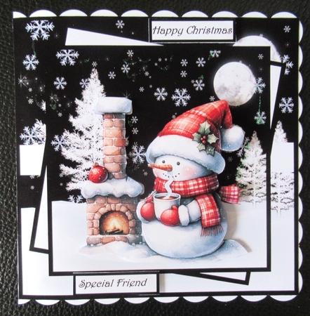 Snowman keeping warm 7x7 card sentiment tiles, insert, toppers and decoupage by Davina Rundle