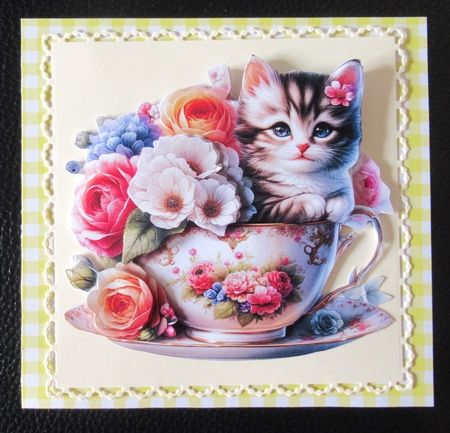 Kitten in a Teacup of Flowers Decoupage Bumper Set by Davina Rundle
