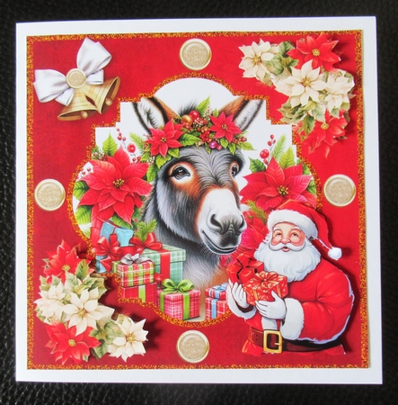 Donkey and Santa Christmas card front by Davina Rundle