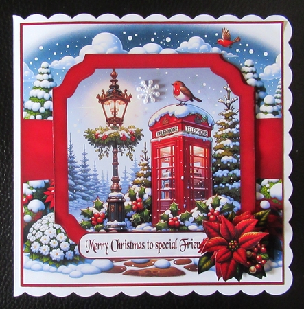 Festive telephone boxes 8x8 by Davina Rundle