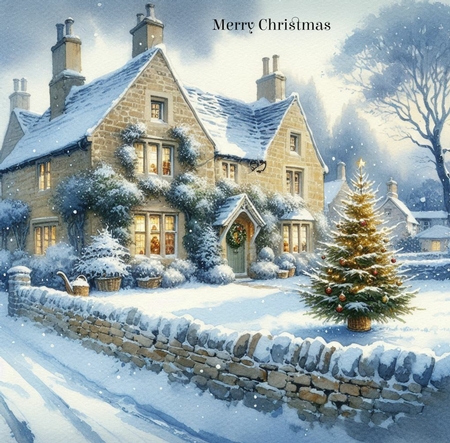 Watercolour Christmas Cottage and Village No.9 by Davina Rundle