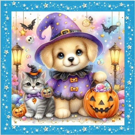 Halloween Pup & Kitten by Davina Rundle