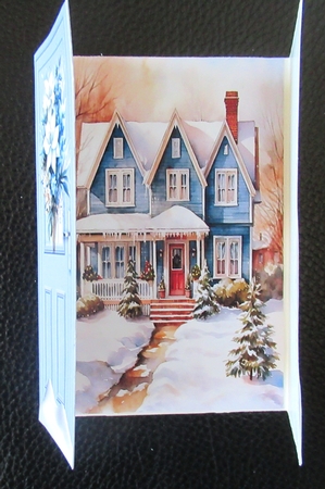 Pretty Christmas Scene,Snow House Blue Gate Fold (ONE) by Davina Rundle