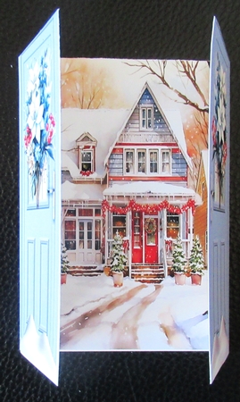 Pretty Christmas Scene,Snow House Blue Gate Fold (TWO) by Davina Rundle