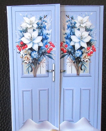 Pretty Christmas Scene,Snow House Blue Gate Fold (TWO) by Davina Rundle