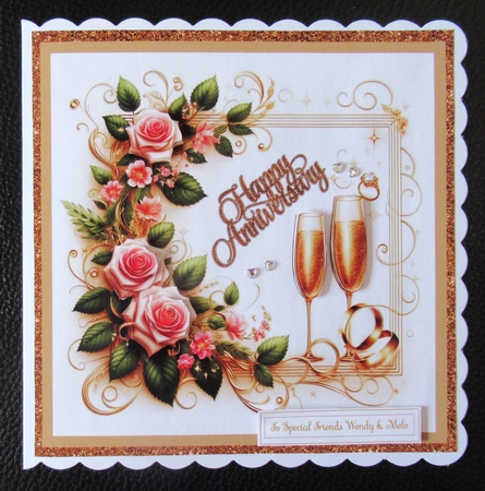 Anniversary Pink Roses 7 x 7 Card by Davina Rundle