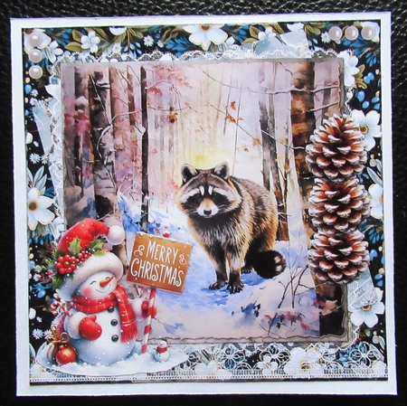 Winter Woodland 11: Raccoons 6 x 6 Card Front with Topper, Decoupage & Sentiments by Davina Rundle