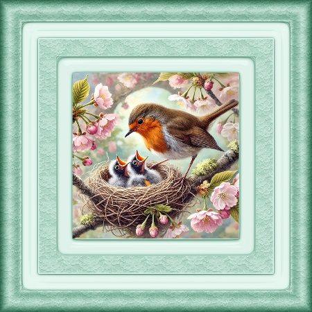 Robin Feeding Her Chicks by Davina Rundle