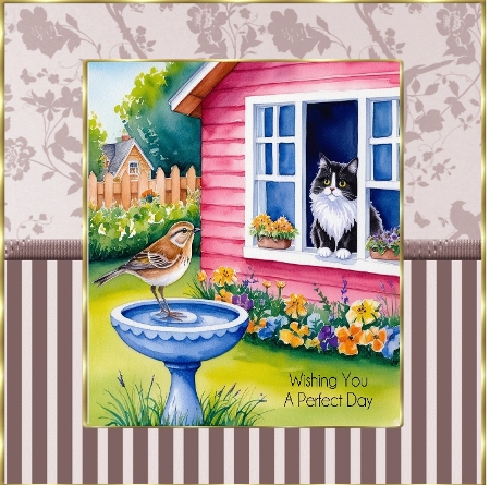 Tuxedo cat and bird by Davina Rundle