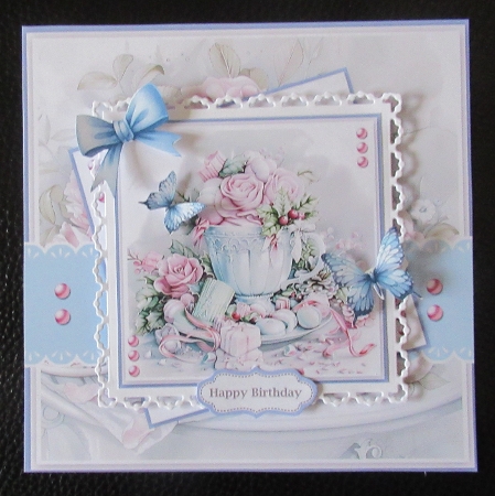 Blue Floral Teacups And Sweets Card And Toppers Set by Davina Rundle