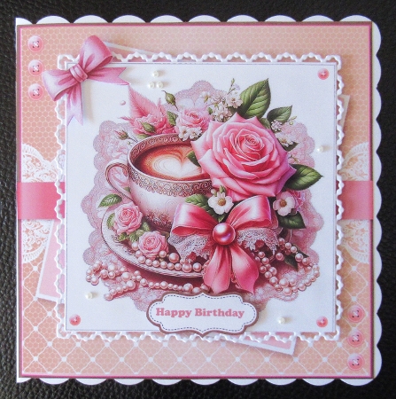 Roses Coffee Cups Card And Toppers Set by Davina Rundle