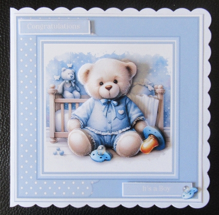 8x8 Teddy Bear in Blue PJs Mini Decoupage Kit - x6 A4 Sheets  by Davina Rundle