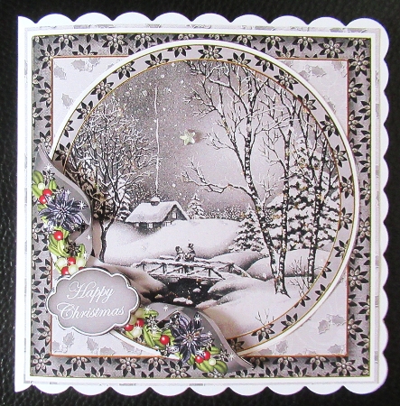 Snowy Walk Happy Christmas 6inch Circle Decoupage Topper by Davina Rundle