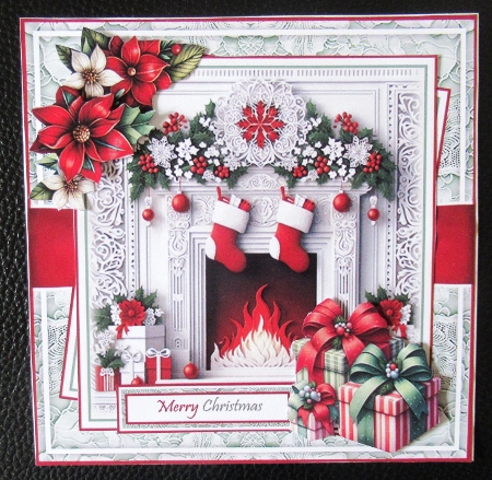 Papercut Christmas Fireplace With Set Of 4 Toppers by Davina Rundle
