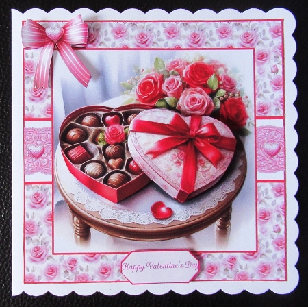 Valentines Chocolate Box Card Kit , Heart-Shaped Chocolates, Roses & Sentiments , Printable Cardmaking Sheet by Davina Rundle