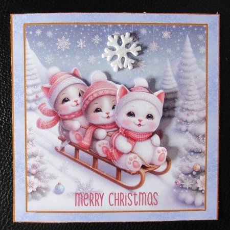 Christmas Kittens in the Snow 6 inch Card Front, Gift Tag & Decoupage by Davina Rundle