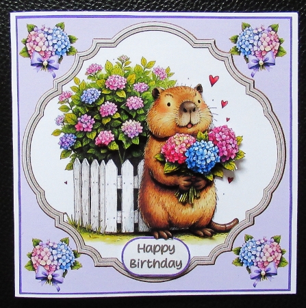 Capybra and hydrangeas by Davina Rundle