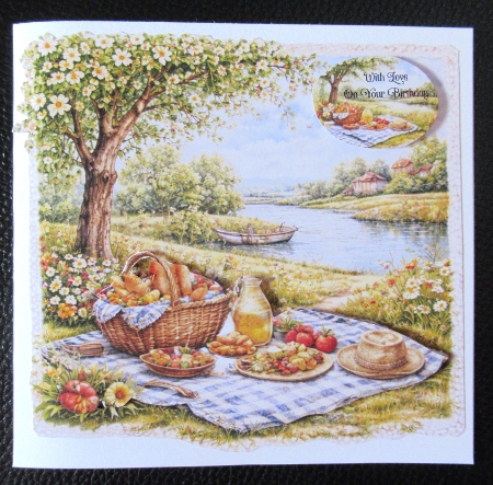 Charming Countryside Picnic by the River Card Front with Rustic Gift Tags by Davina Rundle