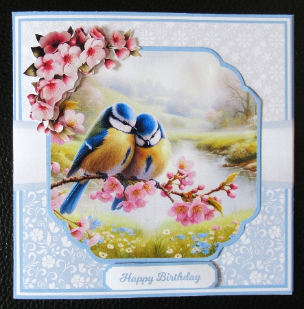 CHERRY BLOSSOM BLUE TITS 6x6 5x7 by Davina Rundle