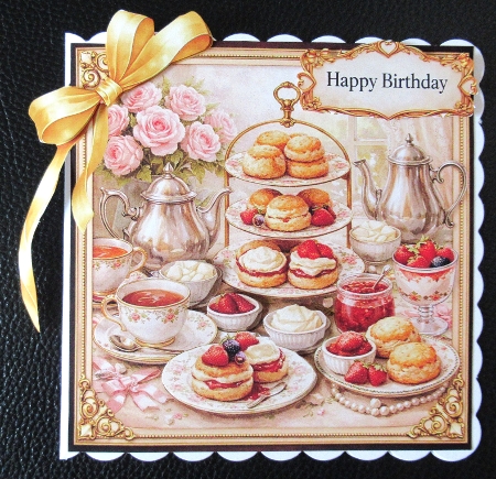 Luxury Vintage Afternoon Tea & Scones Gold Celebration Card Topper by Davina Rundle