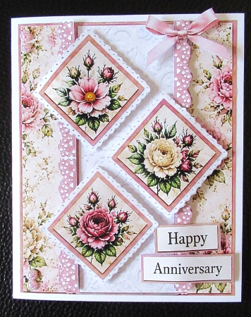 Pink Floral Anniversary Topper – Elegant Diamond Rose Card Front by Davina Rundle
