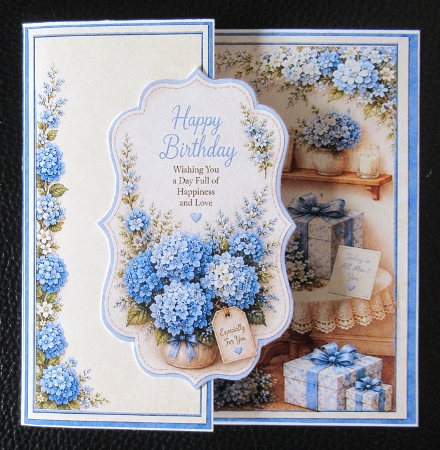 Blue Floral Birthday Card Front – Hydrangeas, Gifts & Soft Pastel Elegant Design by Davina Rundle