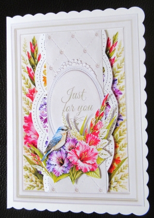 Vibrant Floral & Blue Bird Just for You Card Topper by Davina Rundle