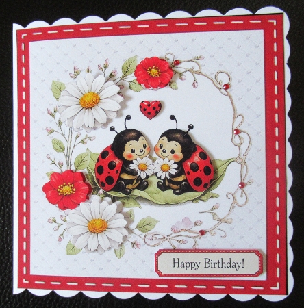 Cute Ladybug Couple with Daisies Floral Card Front by Davina Rundle