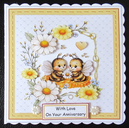 Cute Bee Couple with Daisy on Honeycomb Floral Card Front by Davina Rundle