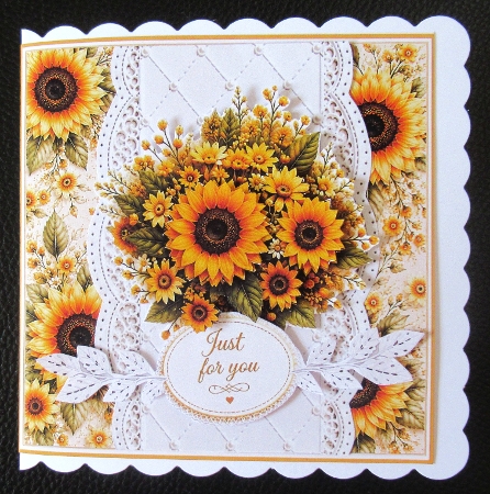 Sunflower Lace Just for You Floral Card Topper by Davina Rundle