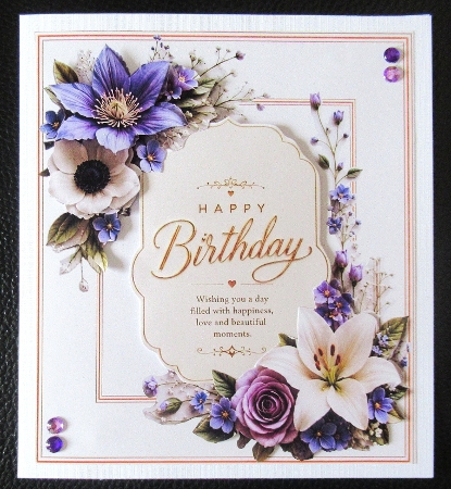 Elegant Floral Birthday Topper with Purple Blooms by Davina Rundle