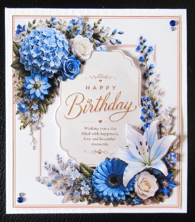 Elegant Blue & White Floral Birthday Topper with Gold Details by Davina Rundle
