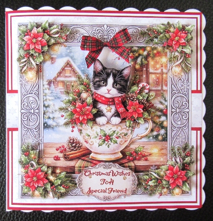 CHRISTMAS TUXEDO KITTEN decoupage by Davina Rundle