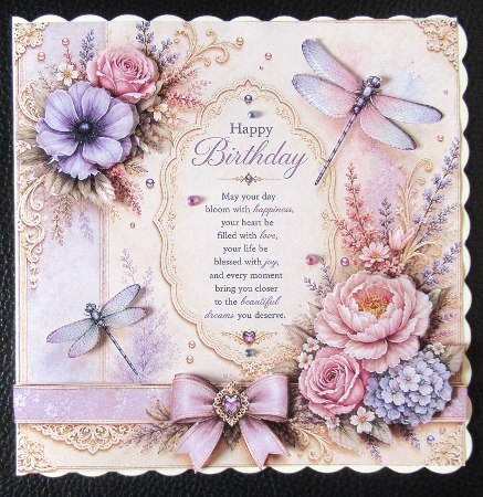 Vintage Blush Birthday Wishes – Anemones, Hydrangeas & Dragonflies by Davina Rundle
